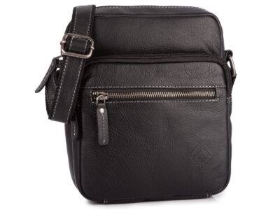 Średnia, czarna torba męska na ramię uszyta ze skóry naturalnej Jorey