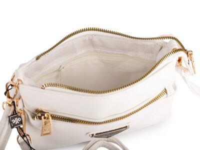 Mała bankietowa torebka damska na ramię w kolorze białym ze złotymi okuciami - obrazek 6