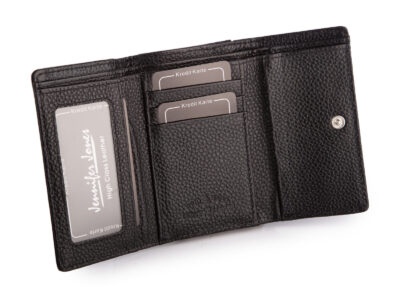 Średni portfel damski ze skóry naturalnej zapinany na bigiel czarny - obrazek 3