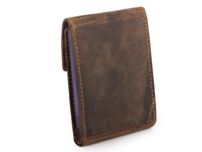 Pionowe brązowe skórzane etui na karty płatnicze, dokumenty i banknoty w stylu vintage - obrazek 5