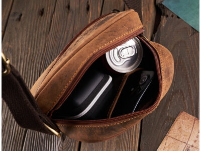 Brązowa, mała skórzana saszetka męska na ramię w stylu vintage Paolo Peruzzi - obrazek 7