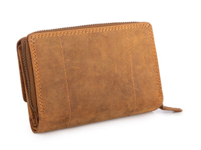 Duży portfel damski uszyty z surowej skóry naturalnej z ochroną RFID brązowy - obrazek 8