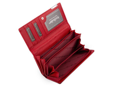 Duży portfel damski lakierowany w motylki, czerwony, skórzany z RFID - obrazek 4