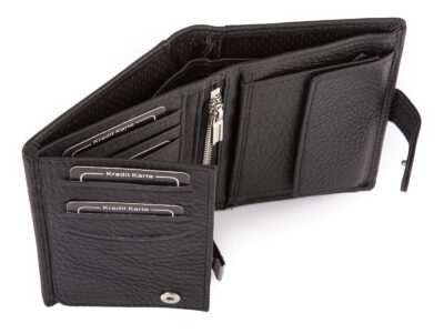 Duży, pionowy, czarny portfel męski skórzany zapinany na zatrzask z ochroną kart RFID - obrazek 8