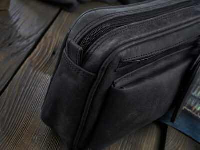 Skórzana saszetka na dokumenty męska z paskiem do ręki czarna vintage Paolo Peruzzi - obrazek 7