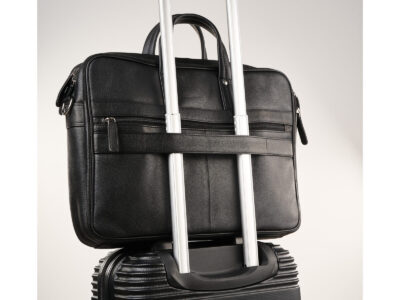 Duża, elegancka torba męska aktówka ze skóry naturalnej, czarna na laptopa - obrazek 2