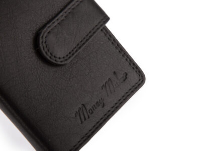 Czarne, skórzane etui na karty płatnicze z ochroną RFID zapinane na zatrzask - obrazek 5