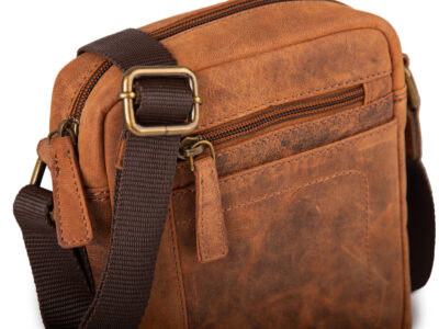 Skórzana, brązowa torba męska na ramię listonoszka w stylu vintage - obrazek 2