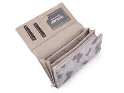 Duży portfel damski lakierowany w motylki, srebrny, skórzany z RFID - obrazek 5