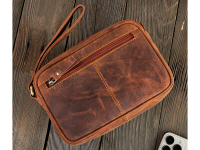 Skórzana saszetka na dokumenty męska z paskiem do ręki brązowa Paolo Peruzzi - obrazek 2