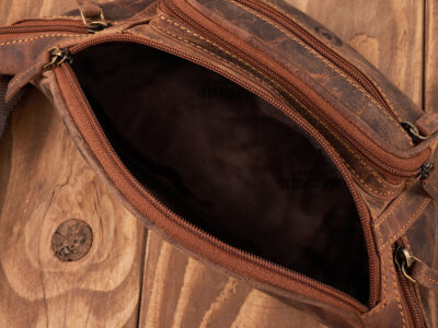Ciemnobrązowa skórzana saszetka męska biodrowa nerka vintage Paolo Peruzzi - obrazek 8