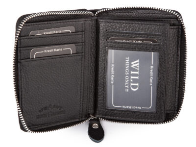 Duży, czarny, skórzany portfel męski zapinany dookoła na zamek błyskawiczny - obrazek 4