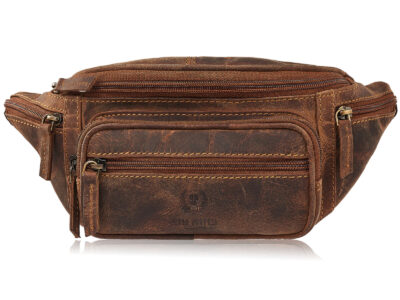 Ciemnobrązowa skórzana saszetka męska biodrowa nerka vintage Paolo Peruzzi