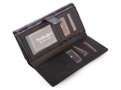 Duży portfel damski lakierowany w motylki, czarny, skórzany z RFID - obrazek 4