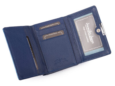 Pojemny niebieski portfel damski lakierowany w motylki zapinany na bigiel i zatrzask RFID - obrazek 6