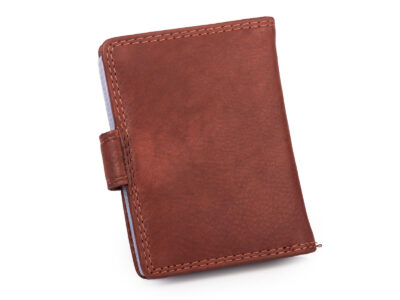 Ciemnobrązowe, skórzane etui na karty płatnicze z ochroną RFID zapinane na zatrzask - obrazek 5