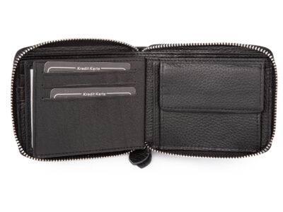 Duży, poziomy, czarny, portfel męski skórzany zapinany dookoła na zamek błyskawiczny - obrazek 5