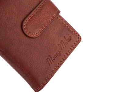 Ciemnobrązowe, skórzane etui na karty płatnicze z ochroną RFID zapinane na zatrzask - obrazek 3
