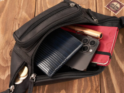 Czarna skórzana saszetka męska biodrowa nerka vintage Paolo Peruzzi - obrazek 8