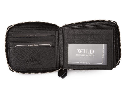 Duży, poziomy, czarny, portfel męski skórzany zapinany dookoła na zamek błyskawiczny - obrazek 3