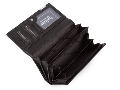 Duży portfel damski lakierowany w motylki, czarny, skórzany z RFID - obrazek 7