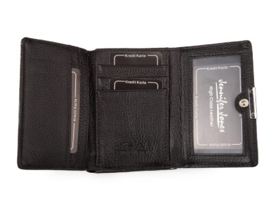 Pojemny czarny portfel damski lakierowany w motylki zapinany na bigiel i zatrzask RFID - obrazek 6