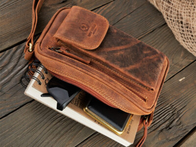 Skórzana saszetka na dokumenty męska z paskiem do ręki brązowa Paolo Peruzzi - obrazek 8