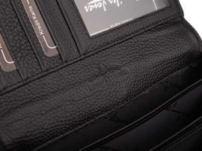 Duży portfel damski lakierowany w motylki, czarny, skórzany z RFID - obrazek 8