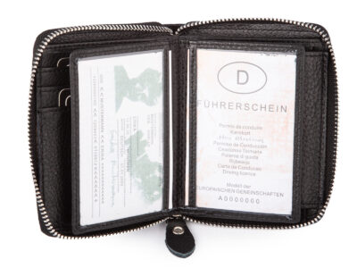 Duży, czarny, skórzany portfel męski zapinany dookoła na zamek błyskawiczny - obrazek 5