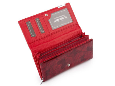 Duży portfel damski lakierowany w motylki, czerwony, skórzany z RFID - obrazek 3
