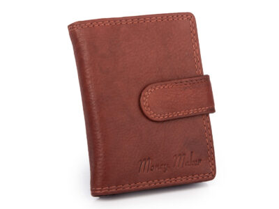 Ciemnobrązowe, skórzane etui na karty płatnicze z ochroną RFID zapinane na zatrzask - obrazek 1