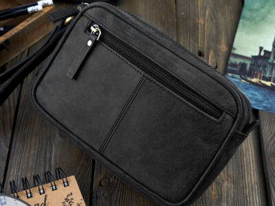 Skórzana saszetka na dokumenty męska z paskiem do ręki czarna vintage Paolo Peruzzi - obrazek 3