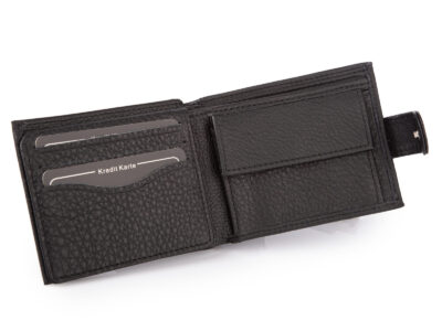 Nieduży, czarny portfel męski skórzany zapinany na zatrzask RFID - obrazek 4