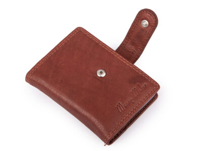 Ciemnobrązowe, skórzane etui na karty płatnicze z ochroną RFID zapinane na zatrzask - obrazek 4