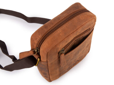 Skórzana, brązowa torba męska na ramię listonoszka w stylu vintage - obrazek 7