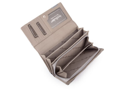 Duży portfel damski lakierowany w motylki, srebrny, skórzany z RFID - obrazek 6