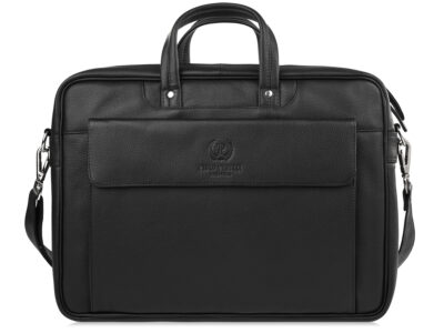 Duża, elegancka torba męska aktówka ze skóry naturalnej, czarna na laptopa