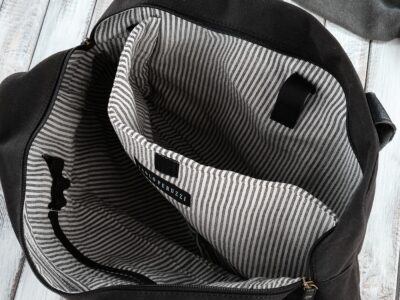 Duża, elegancka, materiałowa torba męska do pracy w kolorze czarnym A4 na laptopa - obrazek 3