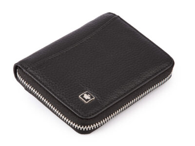 Duży, czarny, skórzany portfel męski zapinany dookoła na zamek błyskawiczny - obrazek 2