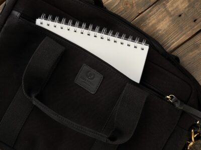 Czarna torba męska do pracy, z kieszenią na laptopa, z canvasu i skóry naturalnej - obrazek 10