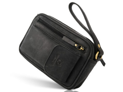 Skórzana saszetka na dokumenty męska z paskiem do ręki czarna vintage Paolo Peruzzi - obrazek 8