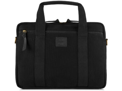 Czarna torba męska do pracy, z kieszenią na laptopa, z canvasu i skóry naturalnej