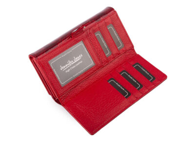 Duży portfel damski lakierowany w motylki, czerwony, skórzany z RFID - obrazek 6