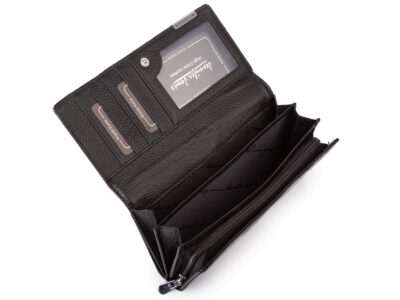 Duży portfel damski lakierowany w motylki, czarny, skórzany z RFID - obrazek 6