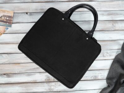 Duża, elegancka, materiałowa torba męska do pracy w kolorze czarnym A4 na laptopa - obrazek 6