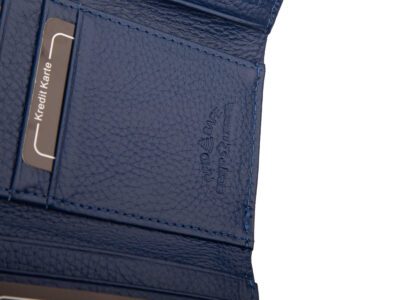 Pojemny niebieski portfel damski lakierowany w motylki zapinany na bigiel i zatrzask RFID - obrazek 5