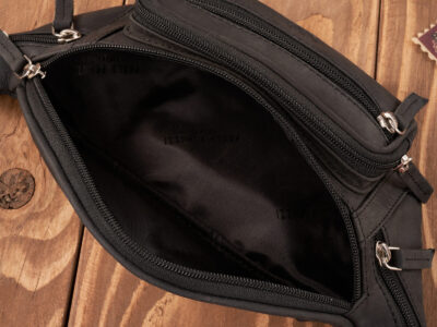 Czarna skórzana saszetka męska biodrowa nerka vintage Paolo Peruzzi - obrazek 5