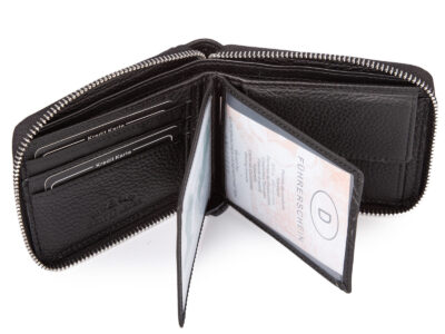 Duży, poziomy, czarny, portfel męski skórzany zapinany dookoła na zamek błyskawiczny - obrazek 6