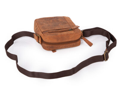 Skórzana, brązowa torba męska na ramię listonoszka w stylu vintage - obrazek 6