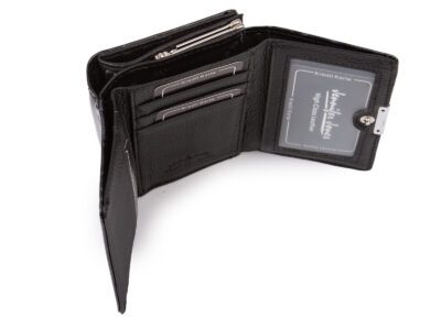 Pojemny czarny portfel damski lakierowany w motylki zapinany na bigiel i zatrzask RFID - obrazek 4